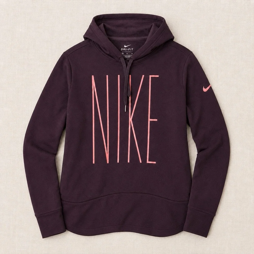 Nike‎ Spellout Dri-Fit Hoodie French Terry Plum Sweatshirt (LG) Casual Basics